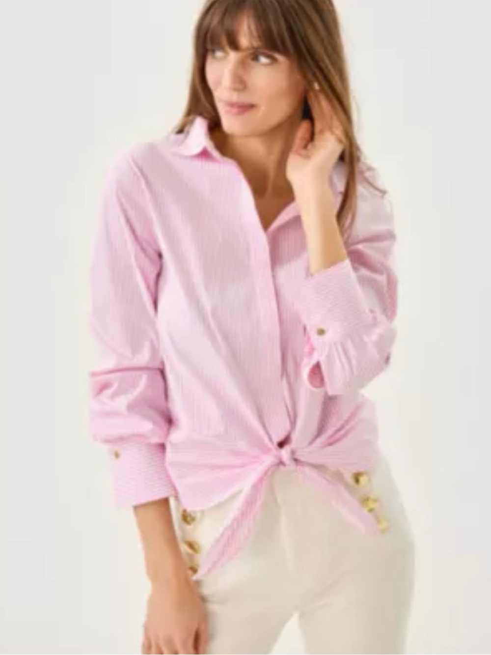 Lilly Pulitzer Pink & White Striped Tie-Front Button Down Shirt